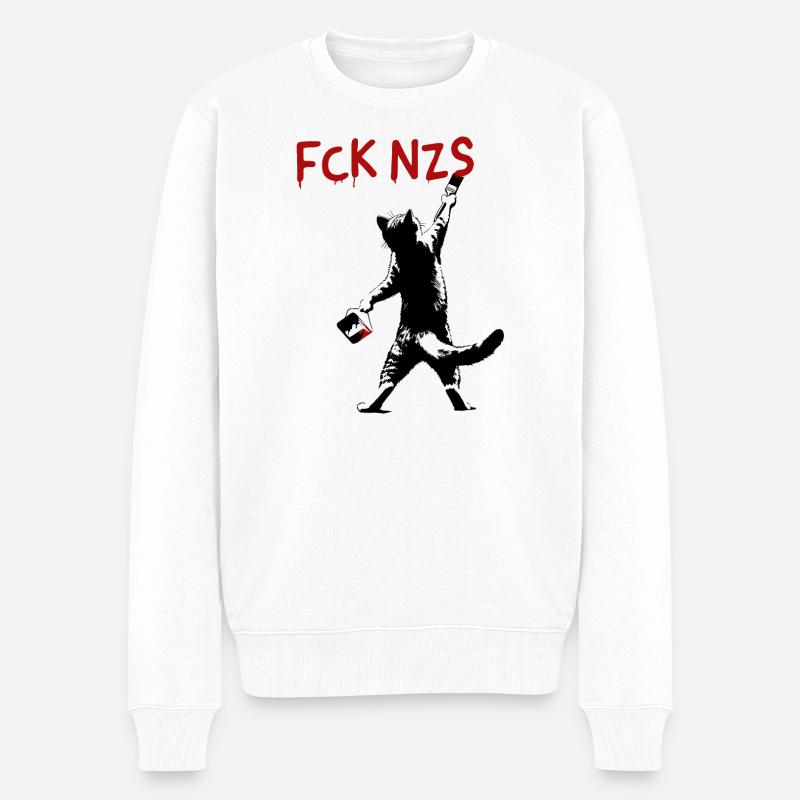 FCK NZS Katze gegen Rassismus Streetart Stil - Männer Premium Bio Pullover - Weiß