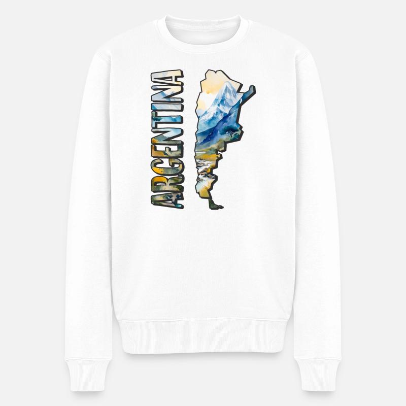 Aquarell Landkarte Argentinien - Männer Premium Bio Pullover - Weiß