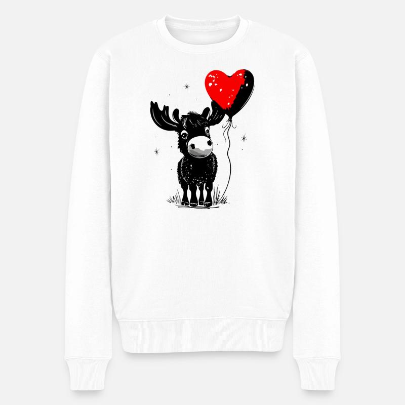 Elch mit Herz Luftballon - Heartful Creatures - Männer Premium Bio Pullover - Weiß