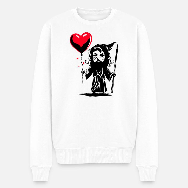 Odin mit Herz Luftballon - Heartful Creatures - Männer Premium Bio Pullover - Weiß