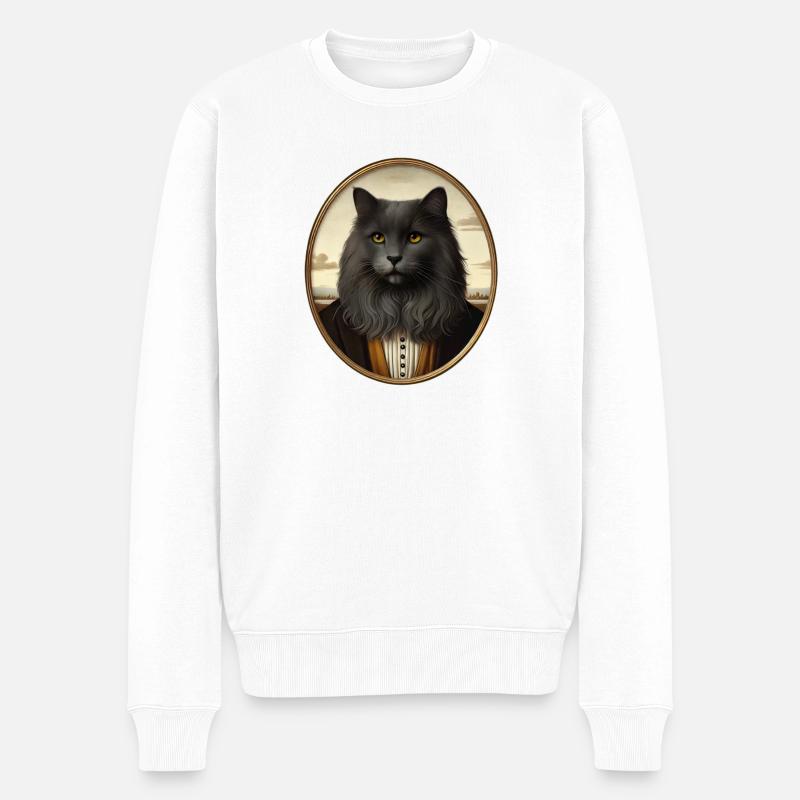 Porträt eines schwarzen Katers im Renaissancestil - Männer Premium Bio Pullover - Weiß