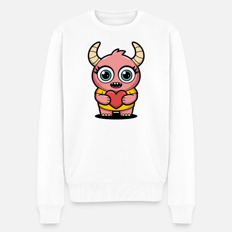 Freundliches Monster Mädchen mit rotem Herz - Männer Premium Bio Pullover - Weiß