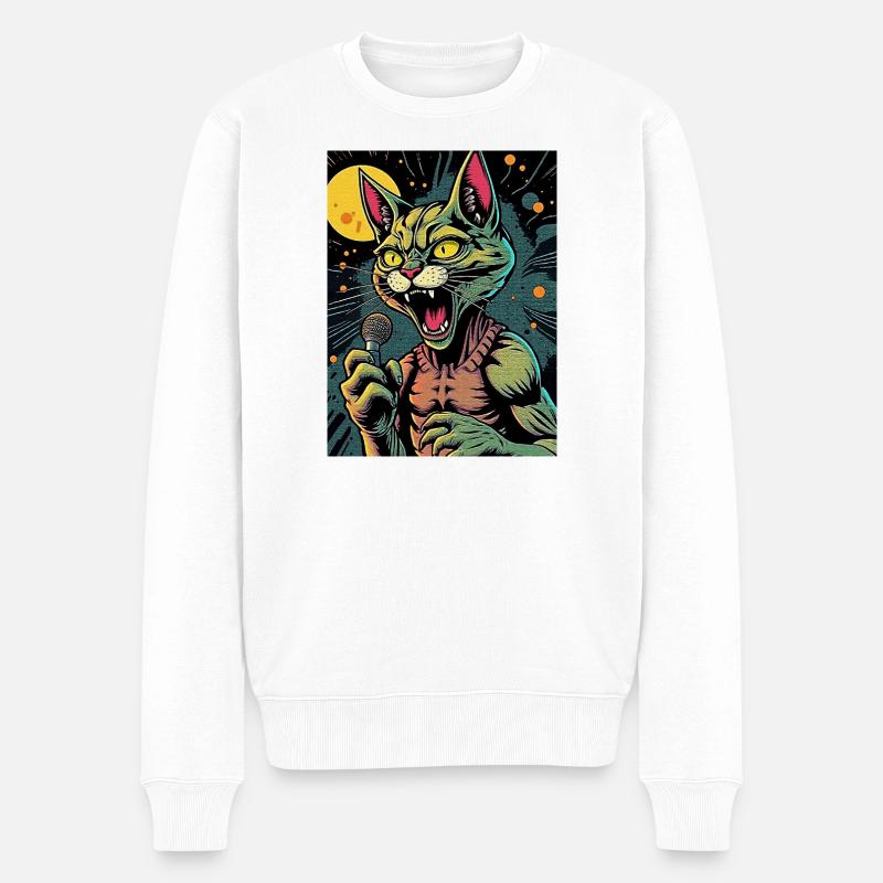 Karaoke-Katze 1 - Männer Premium Bio Pullover - Weiß