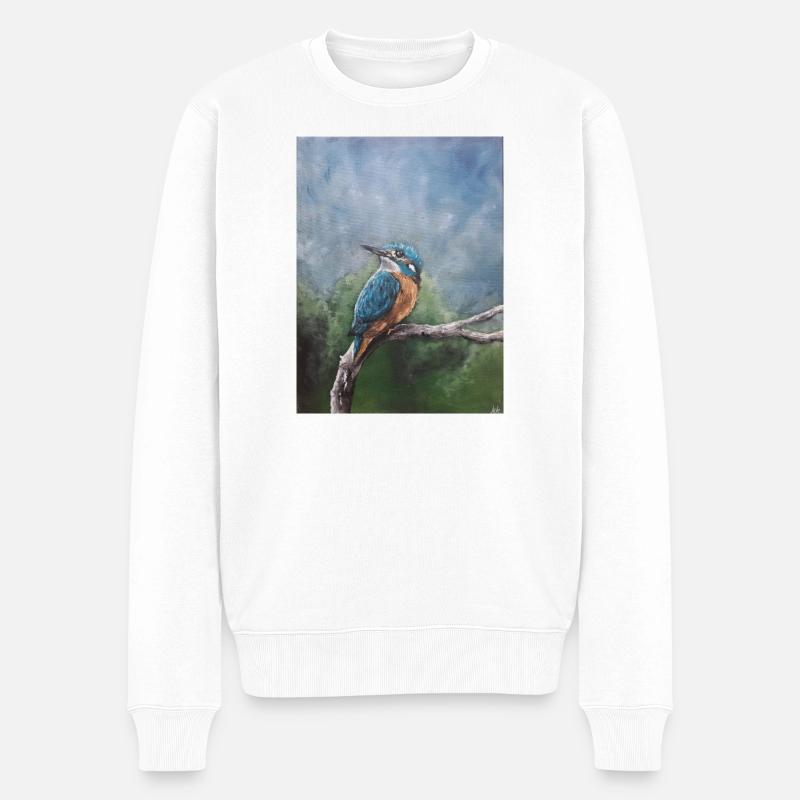 Lebendiger Eisvogel auf Ast Kunstwerk - Männer Premium Bio Pullover - Weiß