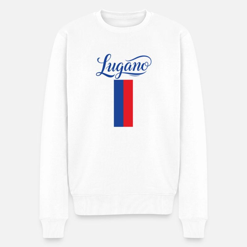 Lugano Stadtflagge Stilvoll Design - Männer Premium Bio Pullover - Weiß