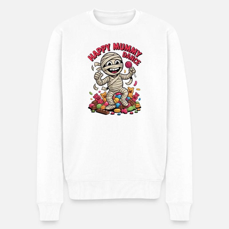 Fröhliche Mumientänzerin auf Süßigkeitenhintergrund - Männer Premium Bio Pullover - Weiß