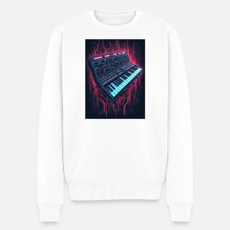 Neon Synthesizer Musikdesign - Männer Premium Bio Pullover - Weiß