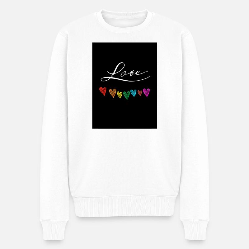 Bunte Liebe mit handgestalteten Herzen - Männer Premium Bio Pullover - Weiß