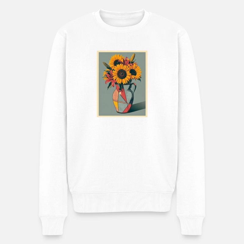 Vase mit Sonnenblumen und Lilien Artistic - Männer Premium Bio Pullover - Weiß