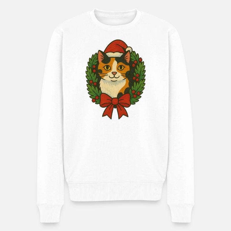 Kalikokatze im Weihnachtskranz - Männer Premium Bio Pullover - Weiß