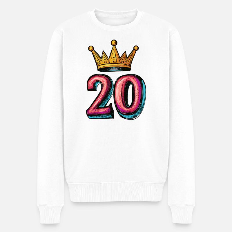 20 Zahl Krone - Männer Premium Bio Pullover - Weiß
