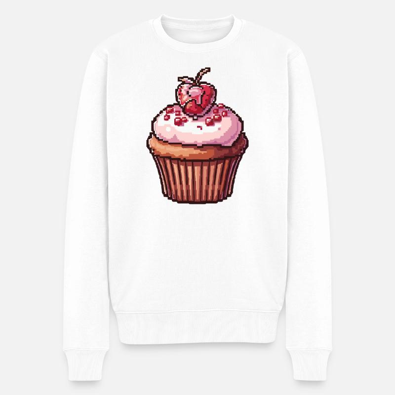 Retro Pixel Cupcake - Männer Premium Bio Pullover - Weiß
