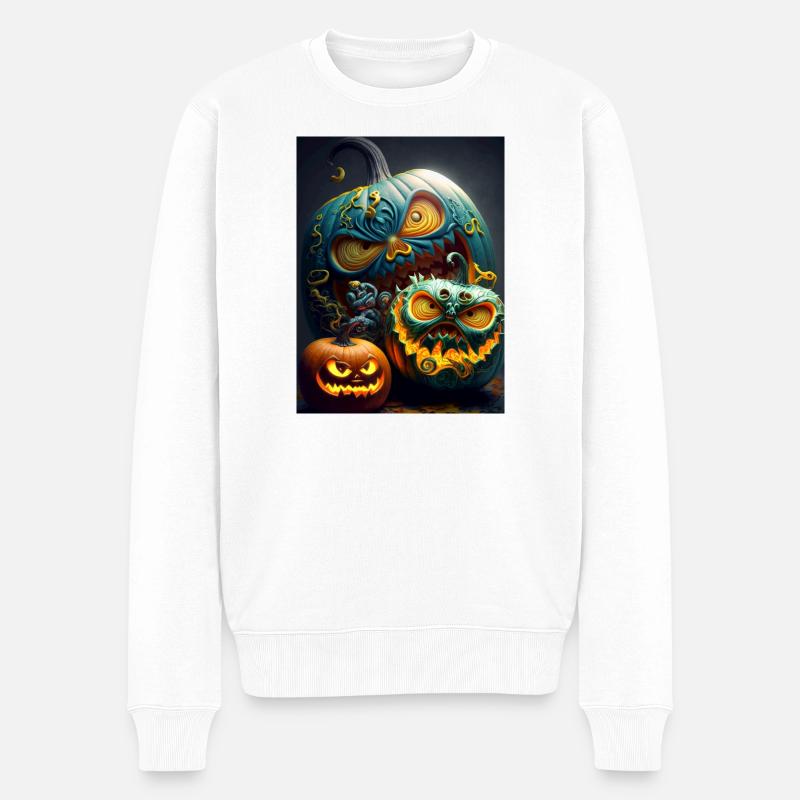 Leuchtende Halloween-Kürbisse - Männer Premium Bio Pullover - Weiß