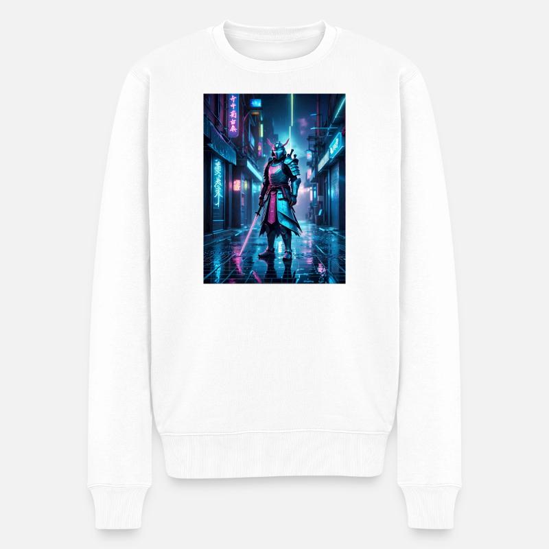 Neon-Samurai der Nacht - Männer Premium Bio Pullover - Weiß