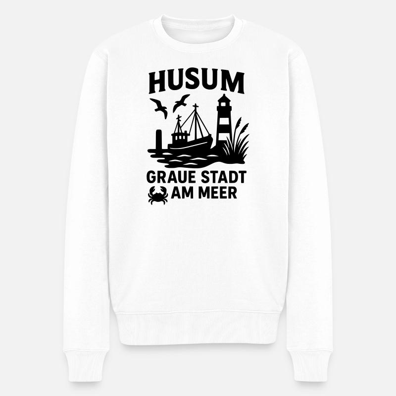 Husum Graue Stadt am Meer - Männer Premium Bio Pullover - Weiß
