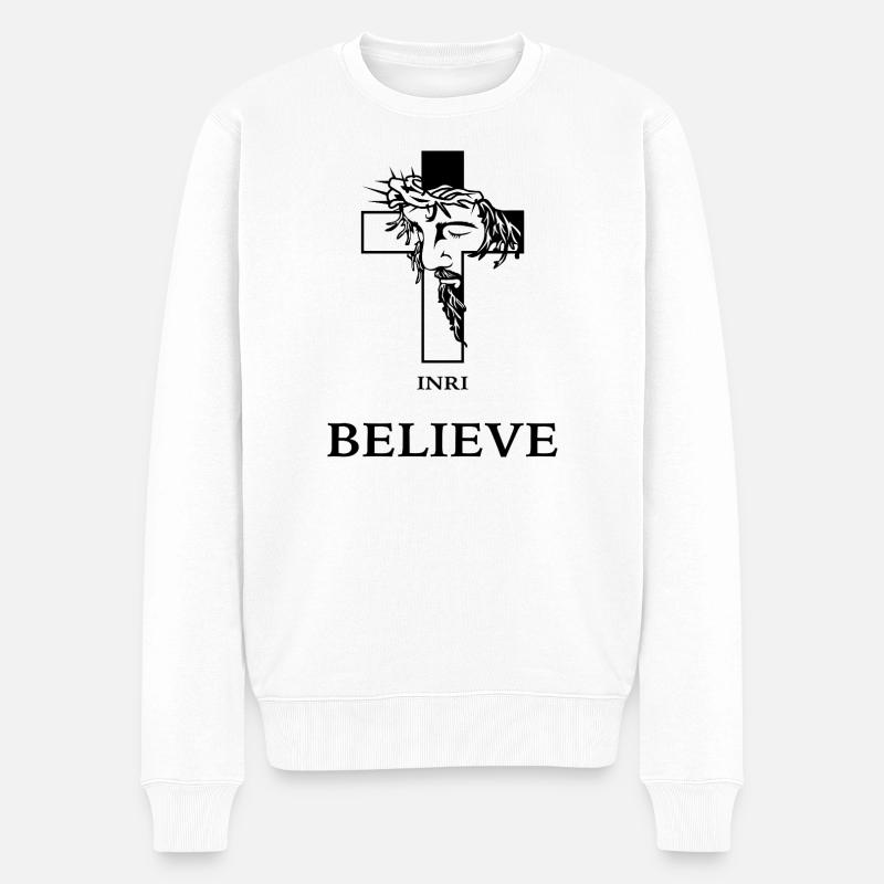 Croire – Croix moderne avec Jésus - Pull Premium bio Homme - blanc