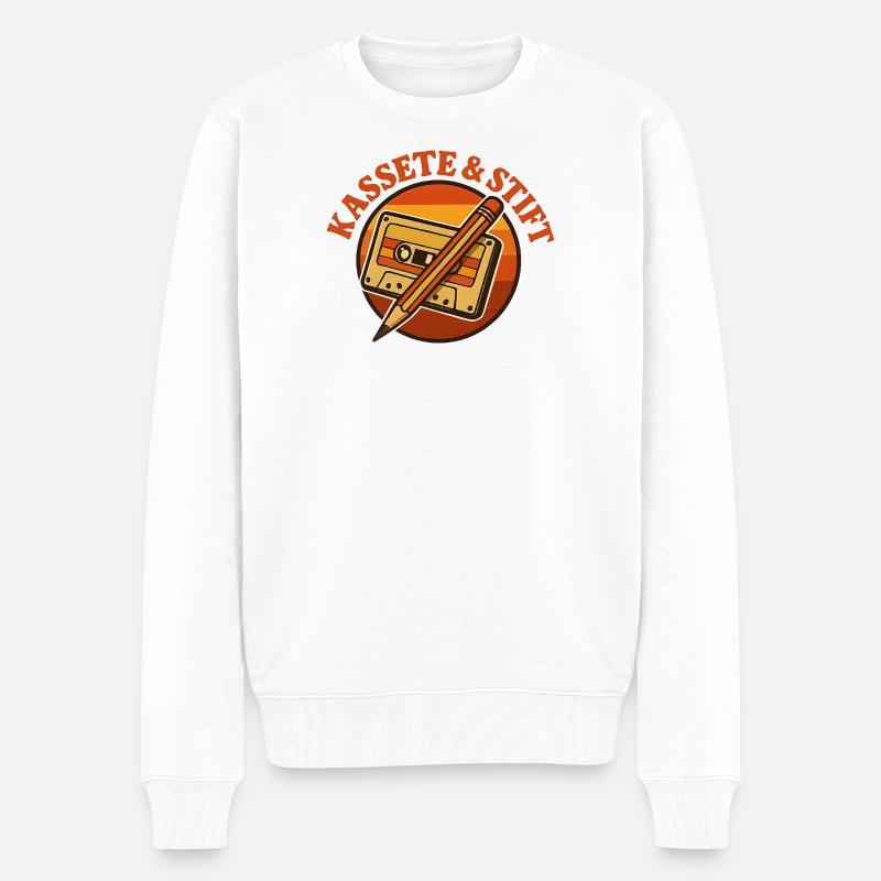 Cassette et Crayon rétro - Pull Premium bio Homme - blanc