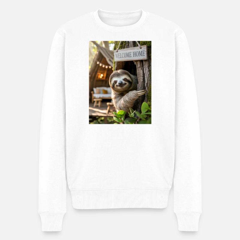 Willkommen Zuhause Faultier im Baumhaus - Männer Premium Bio Pullover - Weiß