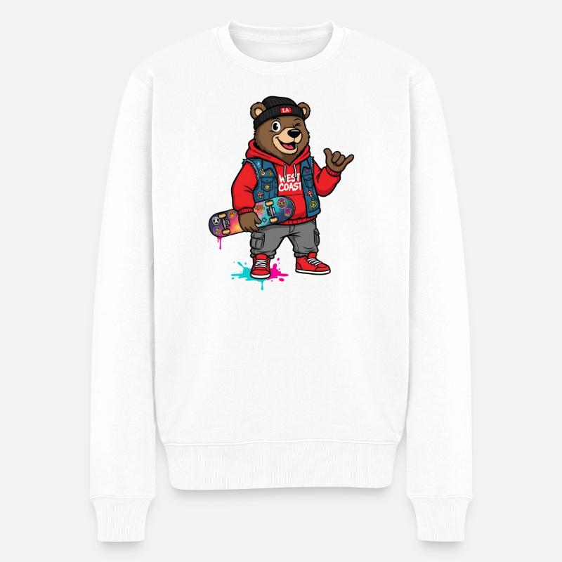 Wellenbär Skateboard Graffiti Hoodie - Männer Premium Bio Pullover - Weiß