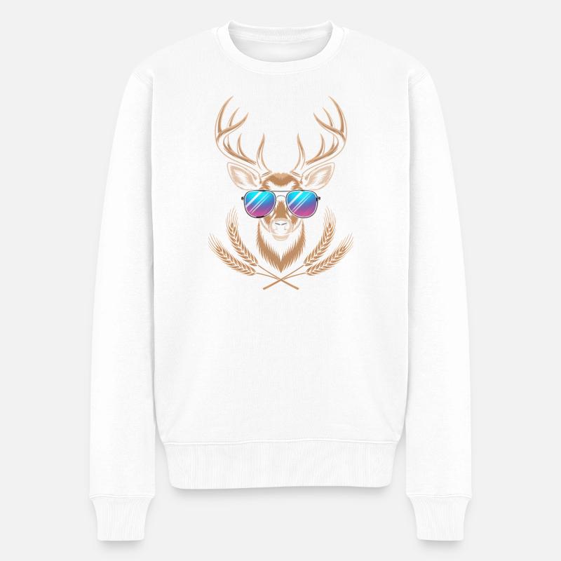 Hirsch mit Geweih - Männer Premium Bio Pullover - Weiß