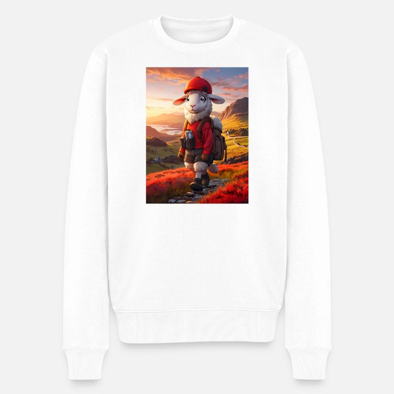 Mouton randonneur au soleil couchant - Pull Premium bio Homme - blanc