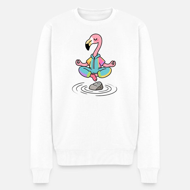 Flamingo-Zen in Meditationsposition - Männer Premium Bio Pullover - Weiß