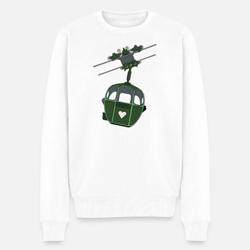 Grüne Seilbahn Herz Motiv - Männer Premium Bio Pullover - Weiß