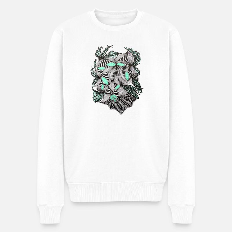 Linienblumen Muster Mintakzent - Männer Premium Bio Pullover - Weiß
