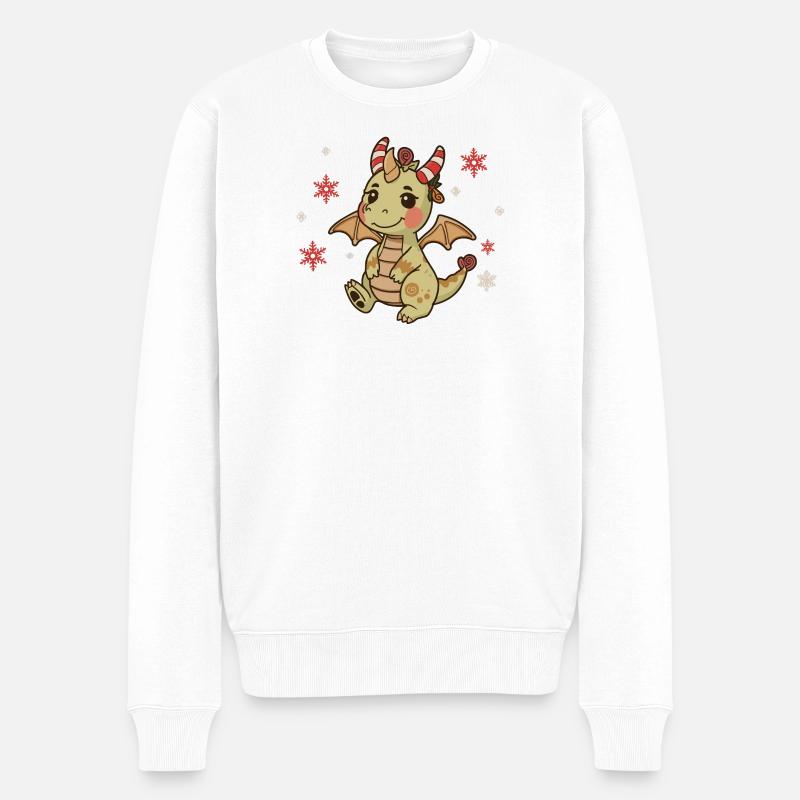 Dragon festif Noël candy cane - Pull Premium bio Homme - blanc