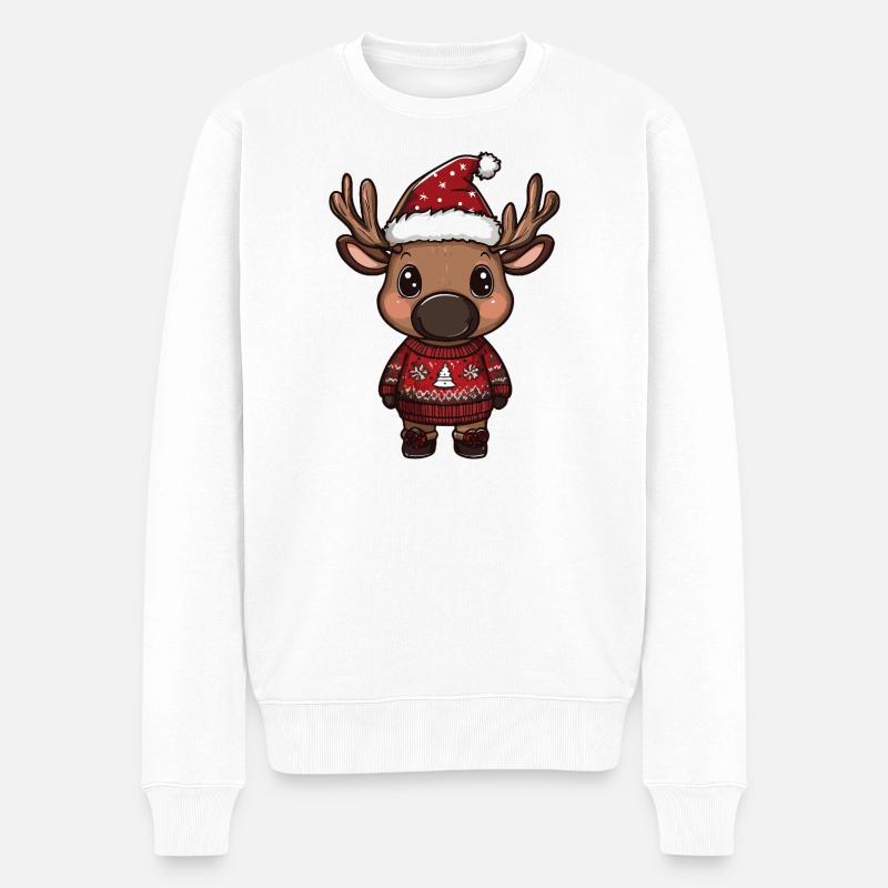 Elch Weihnachten Xmas - Männer Premium Bio Pullover - Weiß