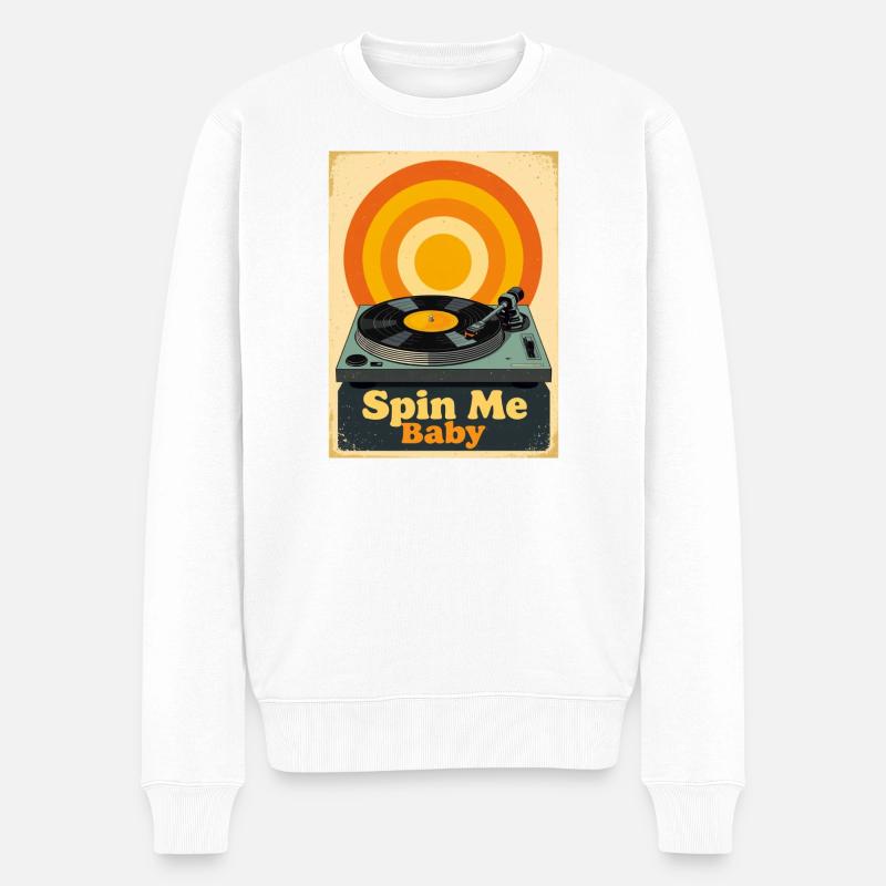 Retro-Vinylplatte mit warmem, lebendigem Ton - Männer Premium Bio Pullover - Weiß