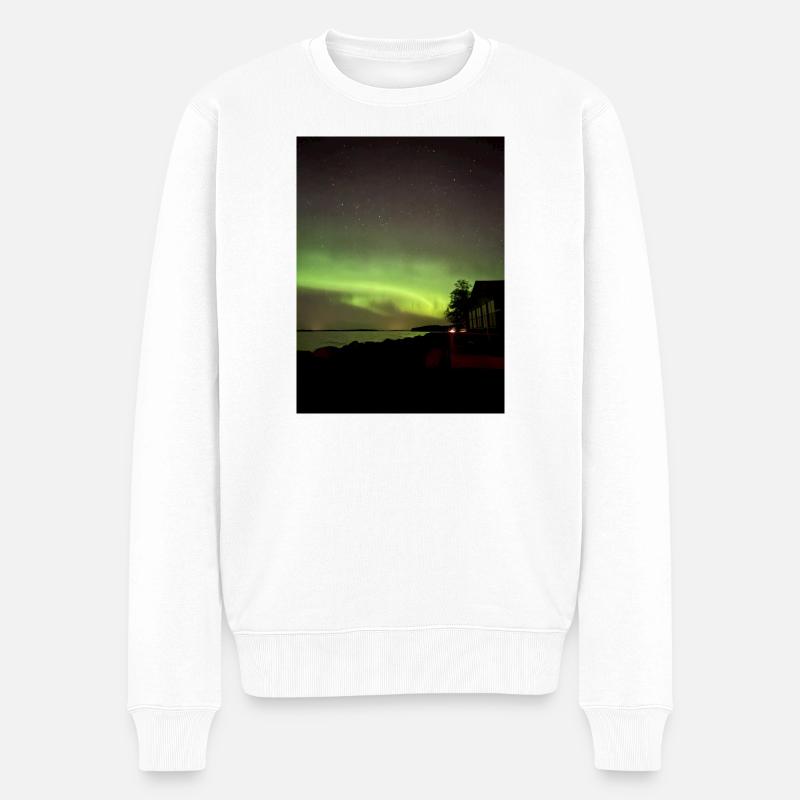 Nordlichter am Strand bei Nacht - Männer Premium Bio Pullover - Weiß