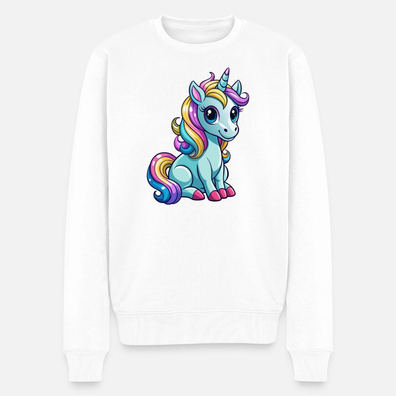Sitzendes Einhorn - Männer Premium Bio Pullover - Weiß