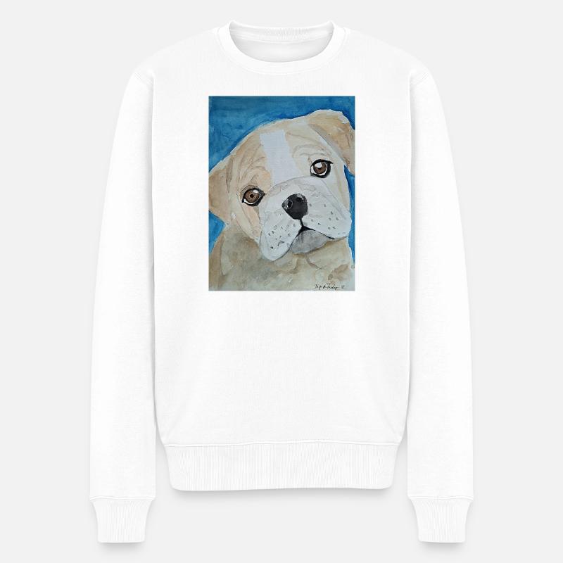 Bouledogue, Aquarelle, Chiot - Pull Premium bio Homme - blanc
