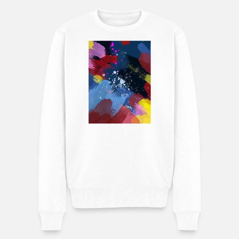 Farbexplosion Tintenstreifen - Männer Premium Bio Pullover - Weiß