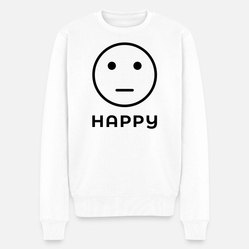 "GLÜCKLICHES" Neutrales Gesicht - Männer Premium Bio Pullover - Weiß