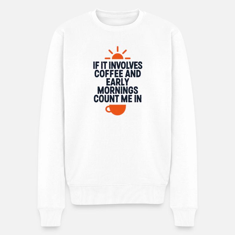 Café matinal indiquant la caféine - Pull Premium bio Homme - blanc