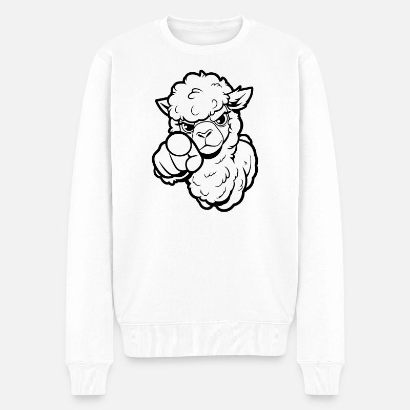 Freches Alpaka zeigt auf dich - Männer Premium Bio Pullover - Weiß