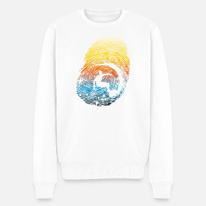 Sunset Rainbow Surf Fingerabdruck - Männer Premium Bio Pullover - Weiß