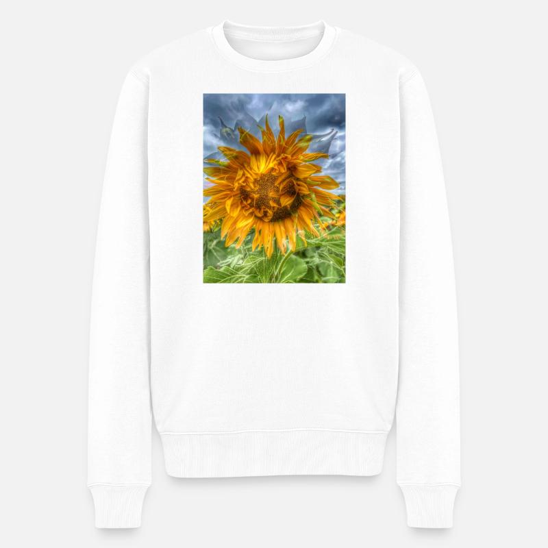 Sonnige Sonnenblume am dunklen Himmel - Männer Premium Bio Pullover - Weiß