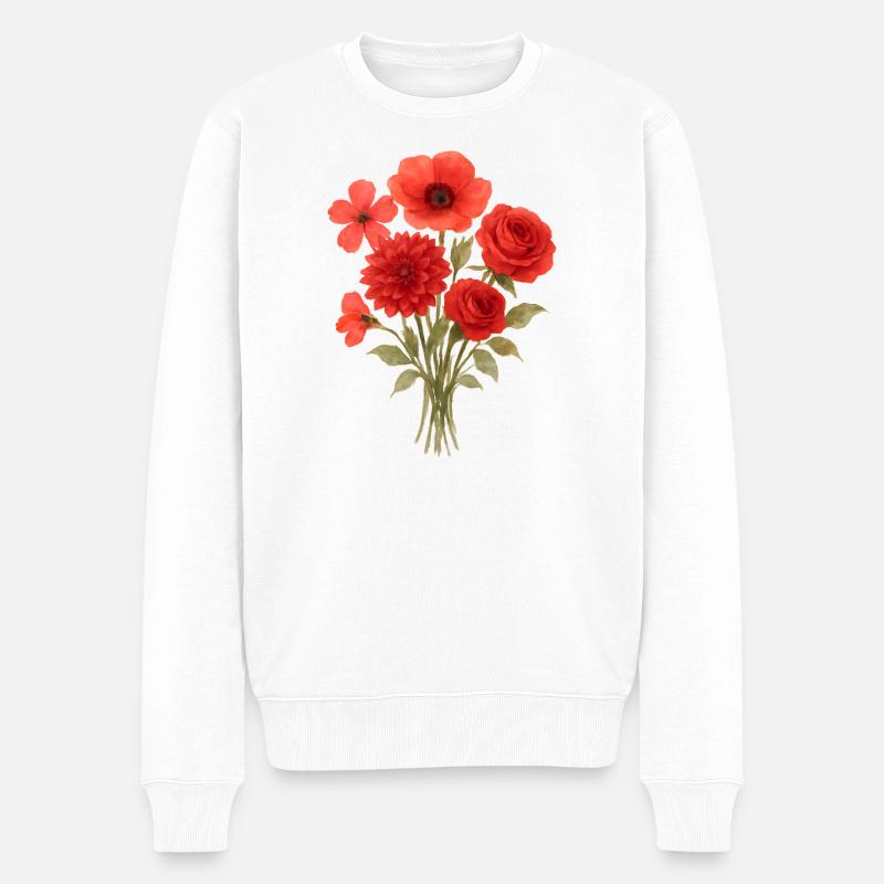 Roter Blütenstrauß Druck - Männer Premium Bio Pullover - Weiß