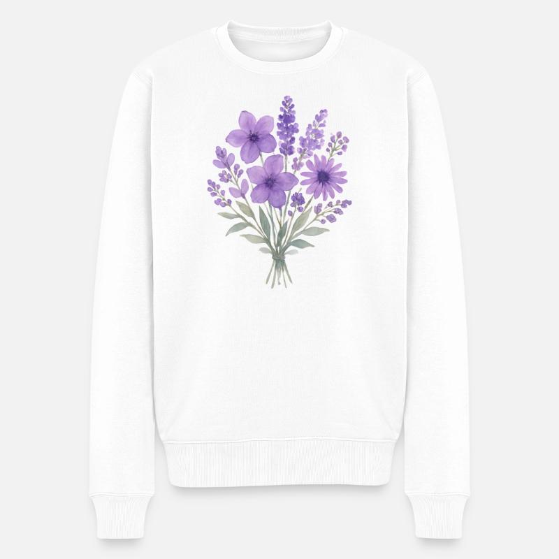 Lavendel Wasserfarben Bouquet - Männer Premium Bio Pullover - Weiß
