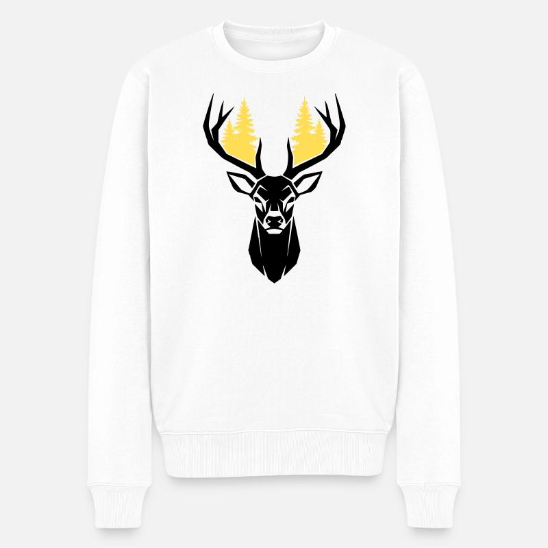 Hirschkopf Wald Silhouette - Männer Premium Bio Pullover - Weiß