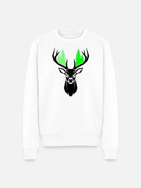 Deer Head Fir Trees Natural Green - Men's Premium Organic Jumper - white
