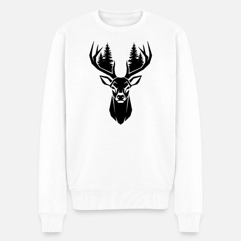 Hirschkopf Bäume Wald Silhouette - Männer Premium Bio Pullover - Weiß