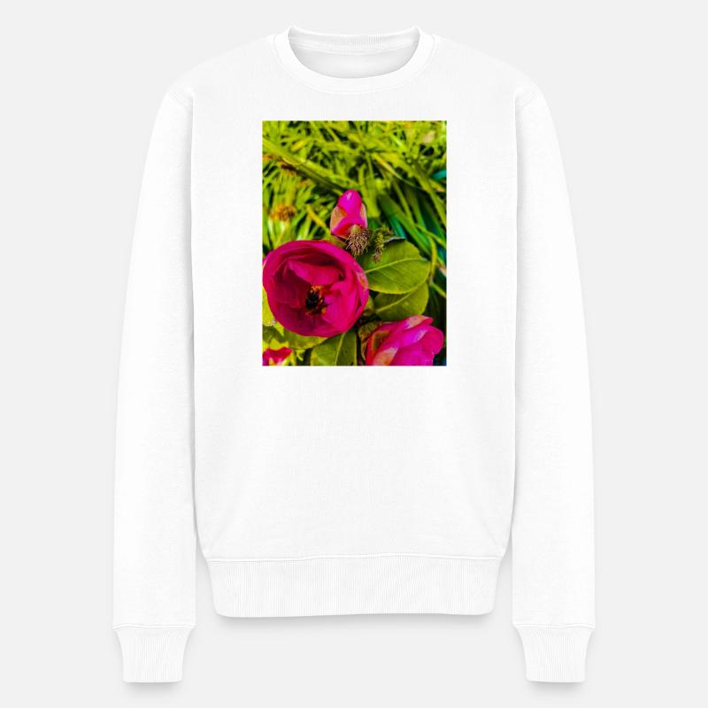 Roses roses dans le jardin vert - Pull Premium bio Homme - blanc