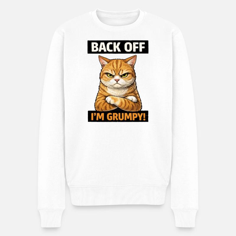 Moody Cat – Back Off Aussage - Männer Premium Bio Pullover - Weiß
