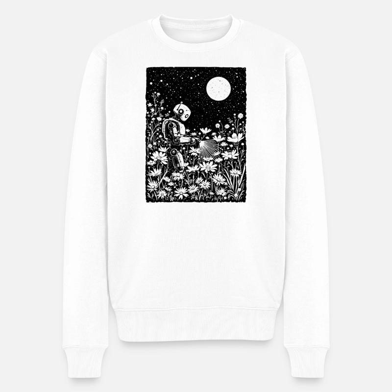 Robot arrosant des fleurs lumineuses - Pull Premium bio Homme - blanc