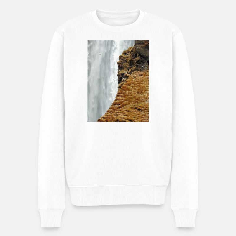 Mossy Cliff Wasserfall-Vista - Männer Premium Bio Pullover - Weiß