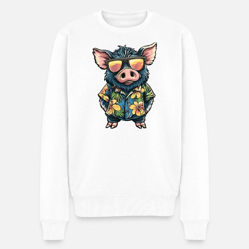 Porc Comic Sanglier de vacances - Pull Premium bio Homme - blanc